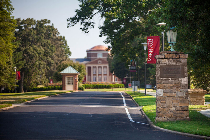 Front entrance of Meredith College with Johnson Hall in background