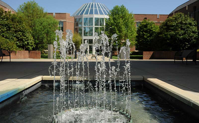fountain in front of science and math building