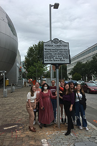 Students at the unveiling for the new Human Computers sign at the Science Museum.