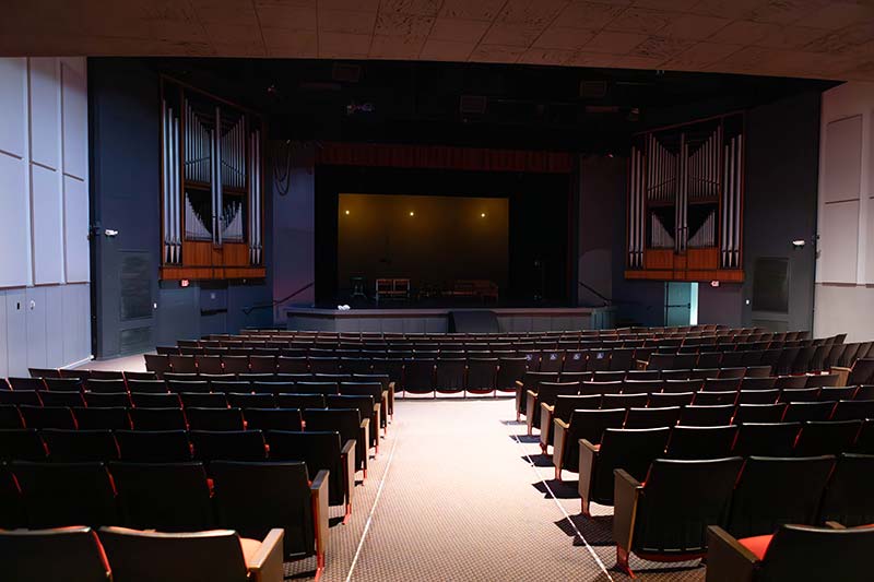 Jones Auditorium with new seats and organs.