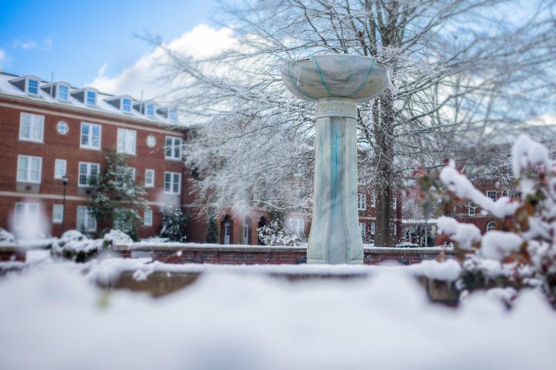 Heck Fountain covered in snow