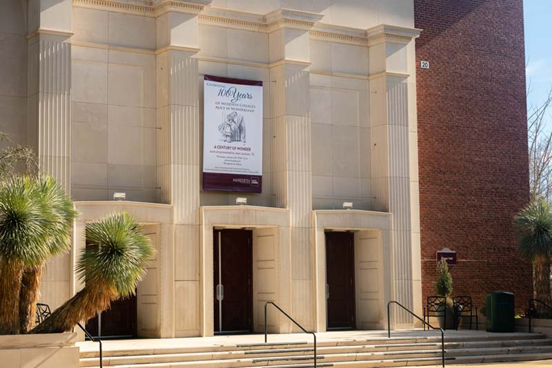 100 Years of Alice Sign on Jones Auditorium.