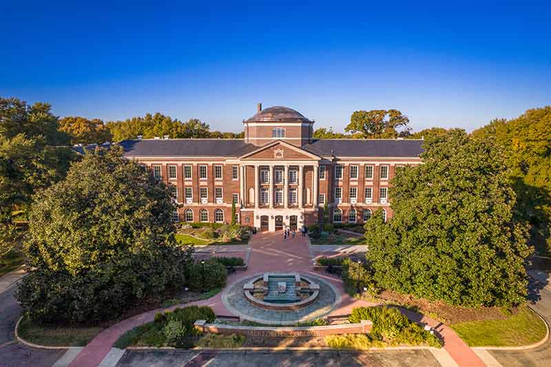 Johnson Hall from a higher drone shot.